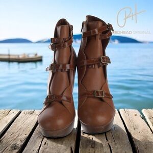 See by Chloe 3 strap heeled ankle boot camel sz 40 EU or US 10